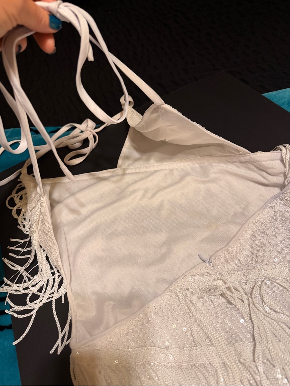 Elegant Ivory Sequin Fringe Cocktail Dress - Picture 4 of 5